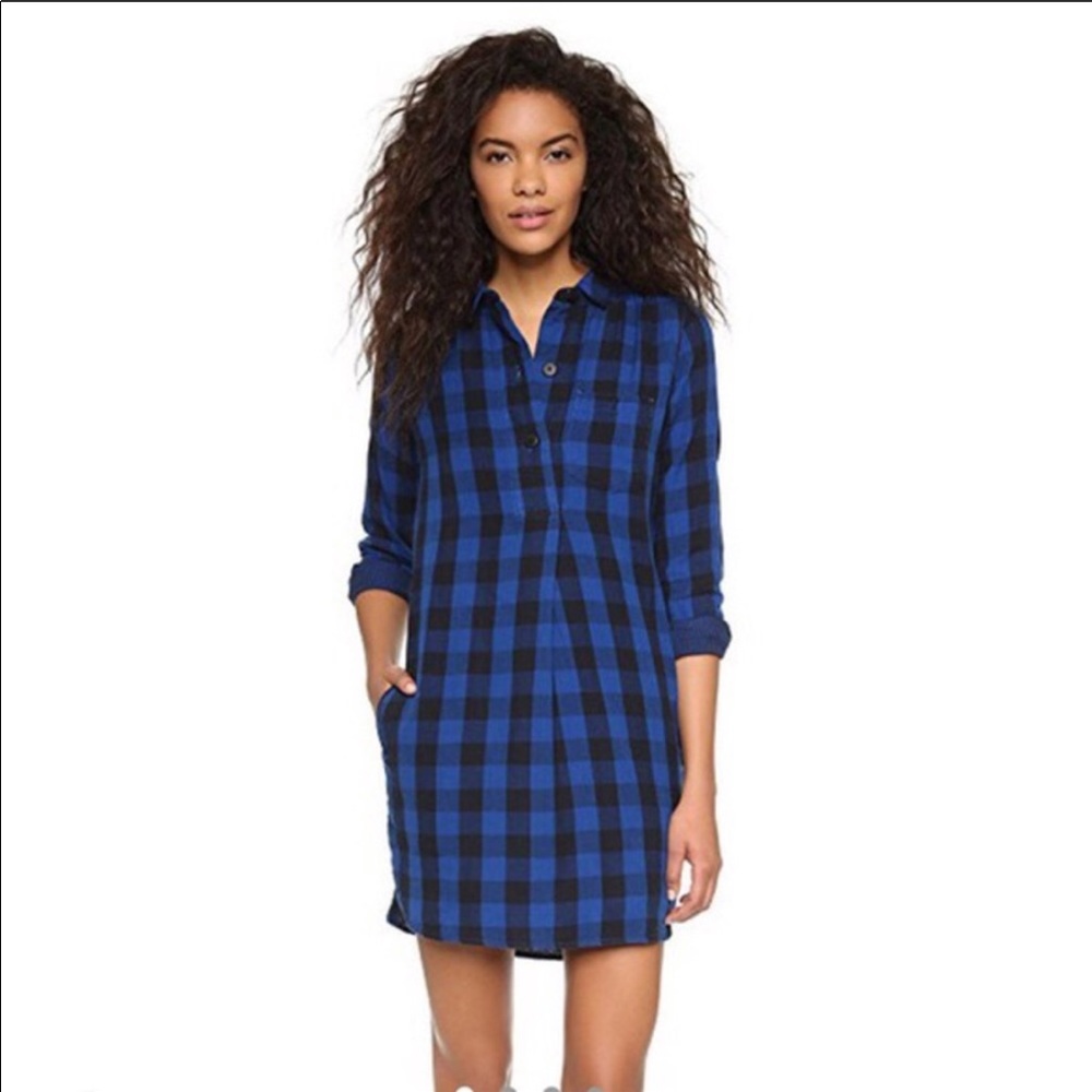 Madewell Jane Blue Buffalo Plaid Shirt Dress
